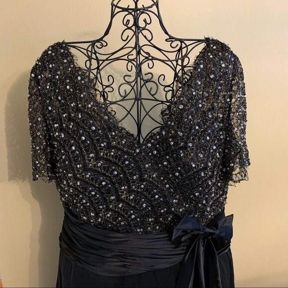 MAY QUEEN Couture Black Beaded Chiffon Gown 4XL – Formal Evening Dress - Picture 1 of 8